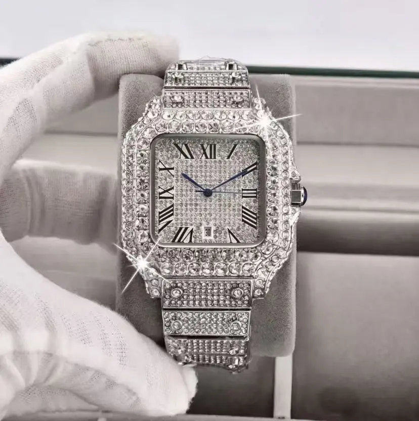 high-end  business banquet watch moissanite design unisex rectangle watch,luxury look men's Iced Out Bling Watch with Moissanite & CZ design, Waterproof Trendy Wristwatch with Elegant Dial for Parties, Water Resistant Wristwatch, Fashionable Party Watch