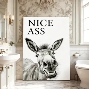 Funny Artistic Bathroom Donkey Great Wall Art, Canvas Poster, Cute And Vibrant Poster for Bathroom, Bedroom and Dorm, A Perfect Gift Idea for New Year Home Decor Vintage Letters Print Decoration