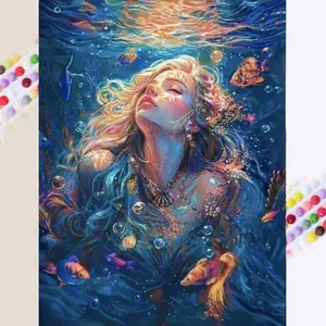 1 set of DIY diamond painting kit, 5D diamond art kit, DIY decoration ocean, mermaid, fish school. Mosaic, diamond art, DIY art home decor.