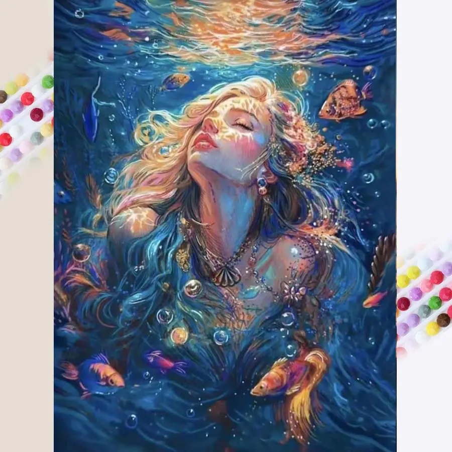 1 set of DIY diamond painting kit, 5D diamond art kit, DIY decoration ocean, mermaid, fish school. Mosaic, diamond art, DIY art home decor, Craft.
