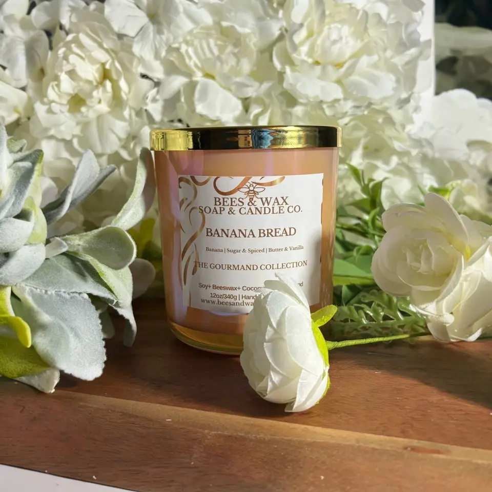 Banana Bread Candles - All Glass, Highly Scented Aromatic Gourmand Candles with Wooden Wick, Banana-Sugar-Spiced Butter-Vanilla Fragrance, Home Decor Home Supplies, Highly Scented Candles