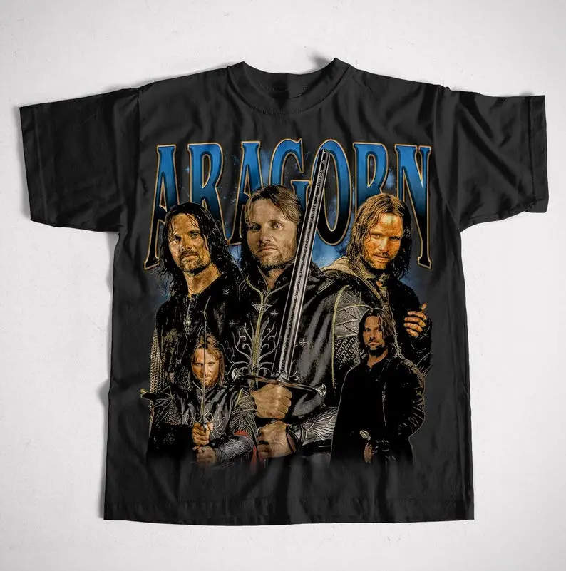 Unisex Aragorn Bootleg, Shirt Retro Fantasy Hero Tee, Strider Aesthetic Graphic T-Shirt, 2000s Style Vintage Print, Middle-earth Fan Gift