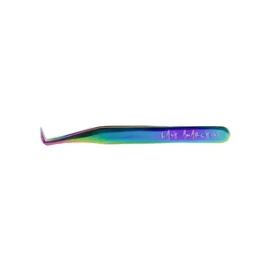 LASH ANARCHIST Slim Foot Lash Tweezer - Rainbow Metal Collection, Shiny Metallic Tweezer for Lash Application