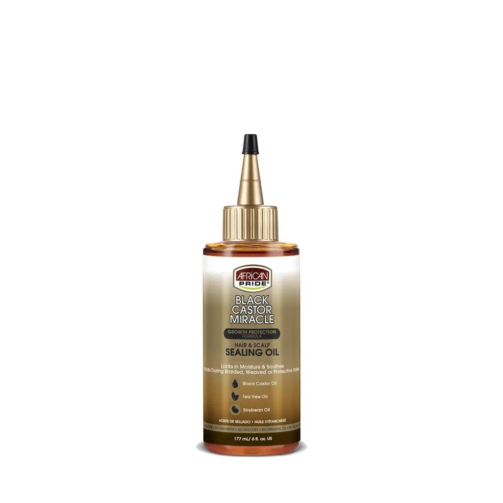 African Pride Black Castor Miracle Hair & Scalp Sealing Oil - Locks in Moisture & Soothes, Contains Black Castor/Tea Tree/Soybean Oil, 6 oz