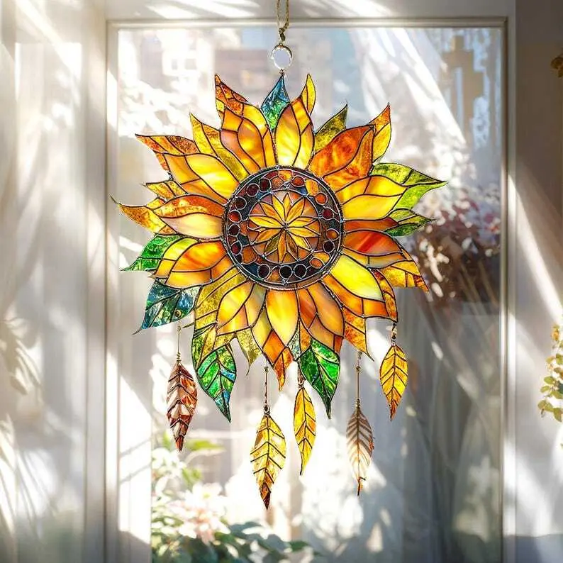 Sunflower Acrylic Suncatcher, Flower Window Hanging Gift for Mom, Sunflower Lover, Plant Lover Garden Decor, Housewarming Gift