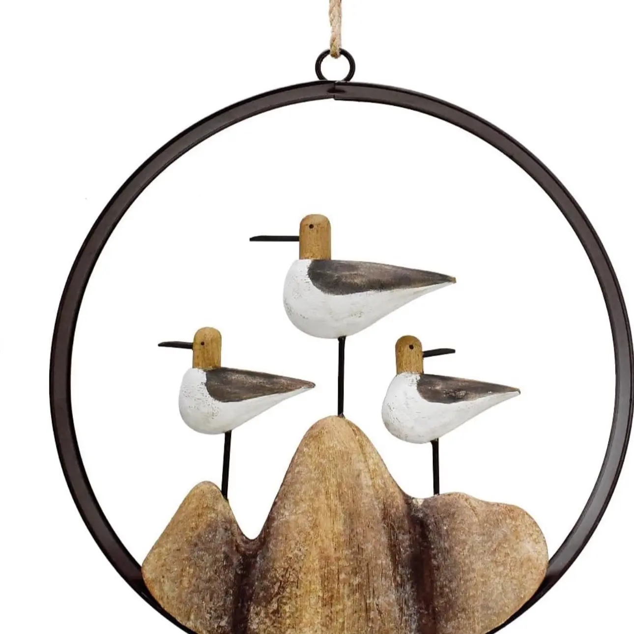 Wooden Seabird Wall Decor Hanging Nautical Decorations Solid Wood Seagull Wall Sculpture Inside Coastal Beach Round Ocean Sea Theme Wall Art for Home Decor Bathroom 9.8 Inch