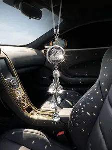 Luxury Crystal Car Rearview Mirror Hanging Charm Pendant, Sparkling Elegant Auto Interior Ornament Decoration, Premium Stylish Car Accessory for Women, Teens & Car Lovers, Cute Bling Hanging Decor Gift for Vehicle Interior Rear View Mirror Accessories