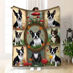 Boston Terrier Plush Blanket - Soft Cozy Bedspread Suitable For Pet Lovers, All-Season Contemporary Bedspread With Boston Terrier Dog Art, Couch Throw & Home Decor Gift For Dog Owners