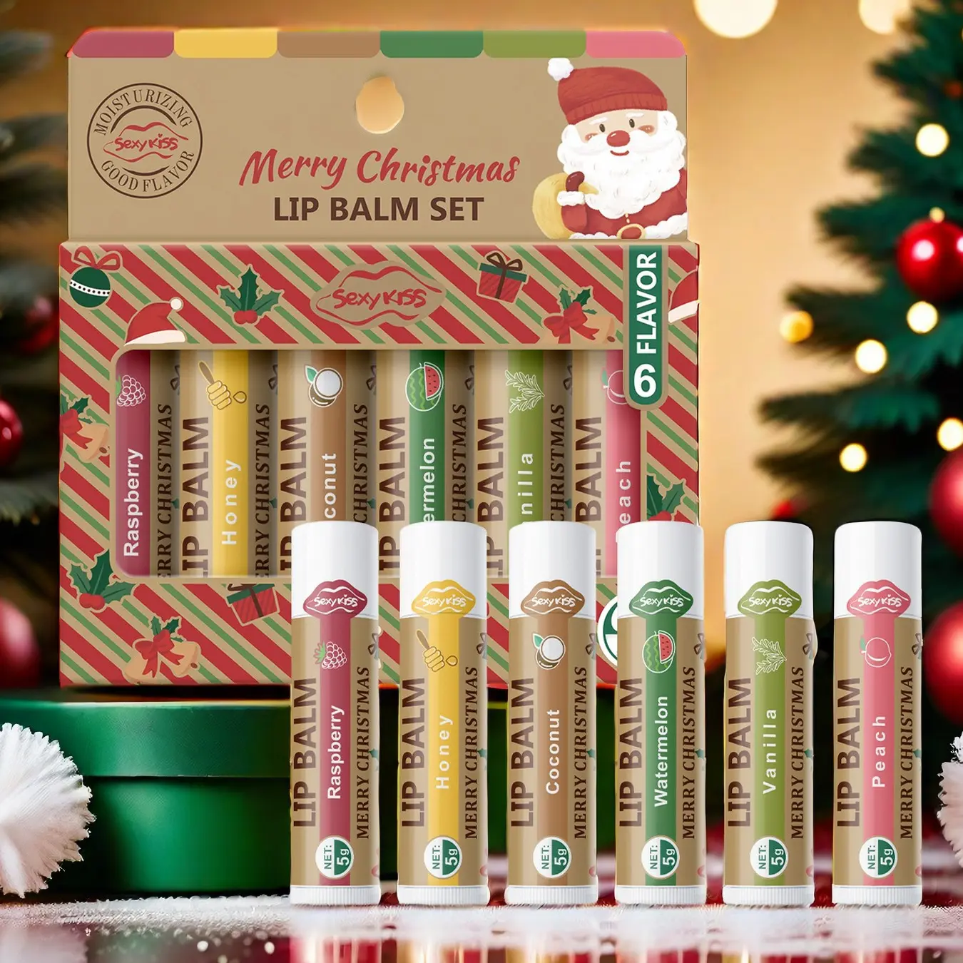 Christmas Theme Gift Set 6pcs Lip Glowy Balm 5g, Lip Balm Hydrating, Moisturizing Lip Balms, Long-Lasting Moisture, Smooth Lips, Valentine's Day Gift, New Year Gift, Holiday Gifts, Hydrating Glossy Balm