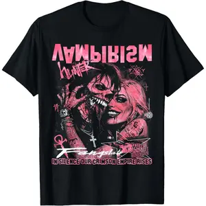 100%cotton Alt Goth Vintage Y2K Gothic Emo Vampire Couple Punk Grunge T-Shirt