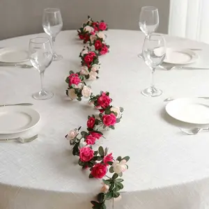 2 Pack Blush Fuchsia Artificial Silk Mini Rose Vines Hanging Flower Garland with 45 Flower Heads - 8ft