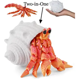 3D Printed Hermit Crab with Detachable Shell, Adjustable Flexible Limbs, Stress Relief Toy, Perfect Gift, Collectible Animal Statue