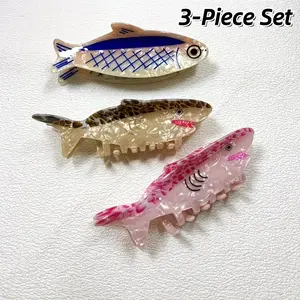 3-Piece Fish-Shaped Hair Clips, 2026 New Oceanic Hair Accessories, Large Shark-Sardine Hair Grips, Beach, Travel, Party, Fun Unique Hair Decorations for Women