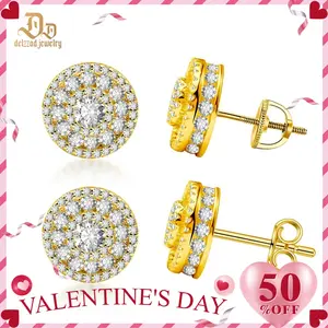 Delzzad 18K Gold-Plated Hip Hop Bling Out Circular Stud Earrings Round S925 VVS Synthetic Moissanite Stud Earrings Jewelry Perfect Birthday Mother’s Day Christmas Gift for Men Women Silver Earrings Golden Earrings Wedding Set