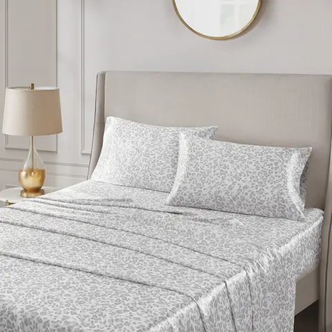 Madison Park 2-PC Animal Leopard Print Satin Pillowcases, 100% Polyester Satin Bedding Set, Skin-Friendly, Wrinkle-Resistant, High-Luster, Soft, Gentle on Hair, Luxury Size, OEKO-TEX Certified, Machine Washable, Sun-Dry or Tumble Dry Low, Bedroom Use, Ani