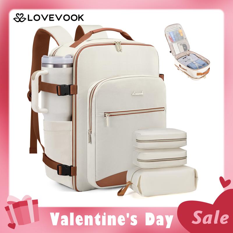【Valentine's Day Gift】LOVEVOOK Colorblock Carry-On Travel Backpack with 3 Packing Cubes and Laptop Compartment - Personal Item,TSA-Friendly, Airline Approved Travel Bag for Hiking, Weekend,Gift for Valentine's Day,  TikTokShopJumpstartSale