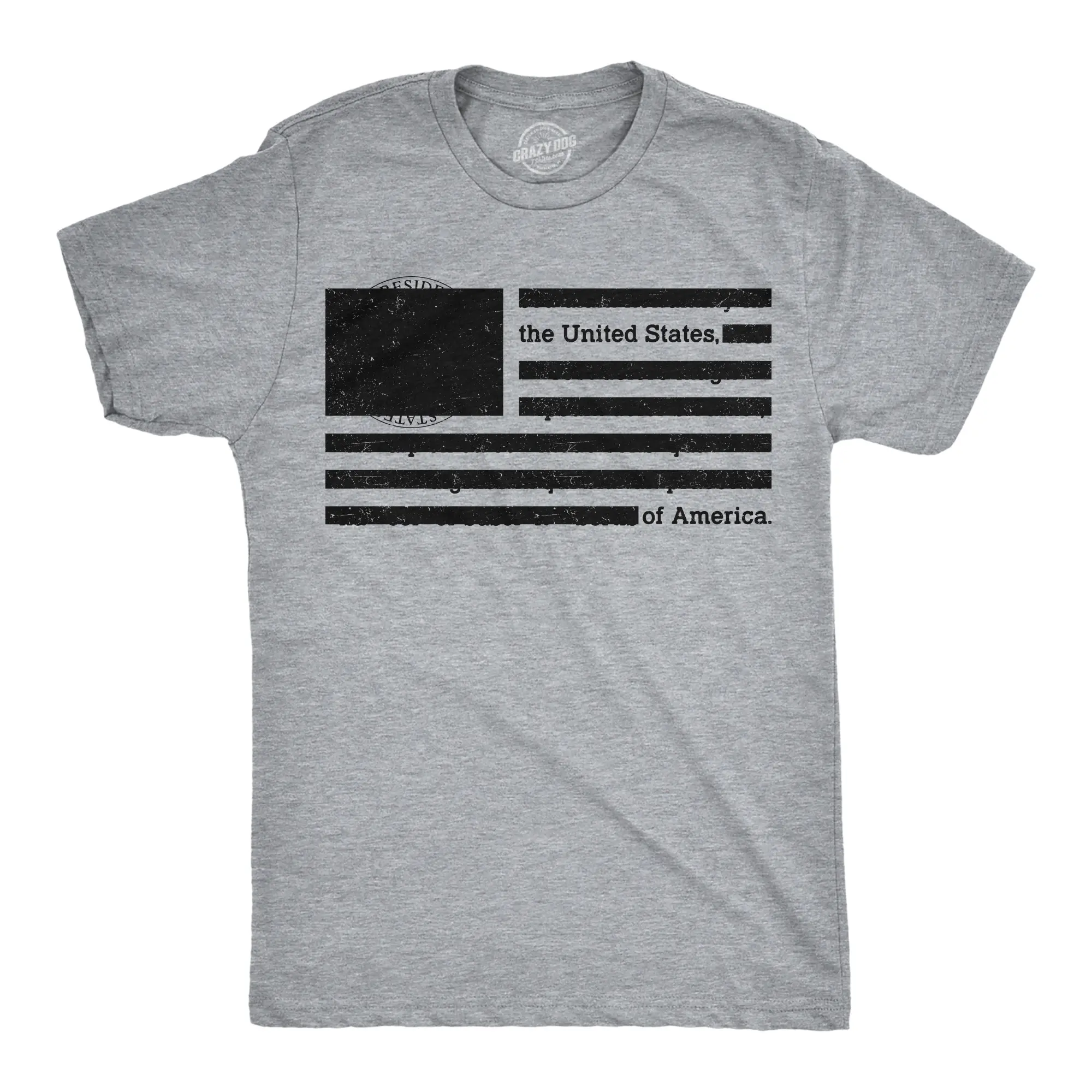 Mens Funny T Shirts USA Flag Redacted Sarcastic Political Tee For Men Mens Funny T Shirts Cool Vintage Fashion T-Shirt Gift Classic Menswear Funny Political Short Sleeve Novelty Tees for Guys Light Grey