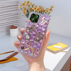 Glam Purple Crystal Glitter Smartphone Case with Removable Strap - Stylish, Protective Handheld Casing for iPhone 17, 16 Pro Max, 15, 14, 13, 12, 11 Plus | Cellphone Accessories