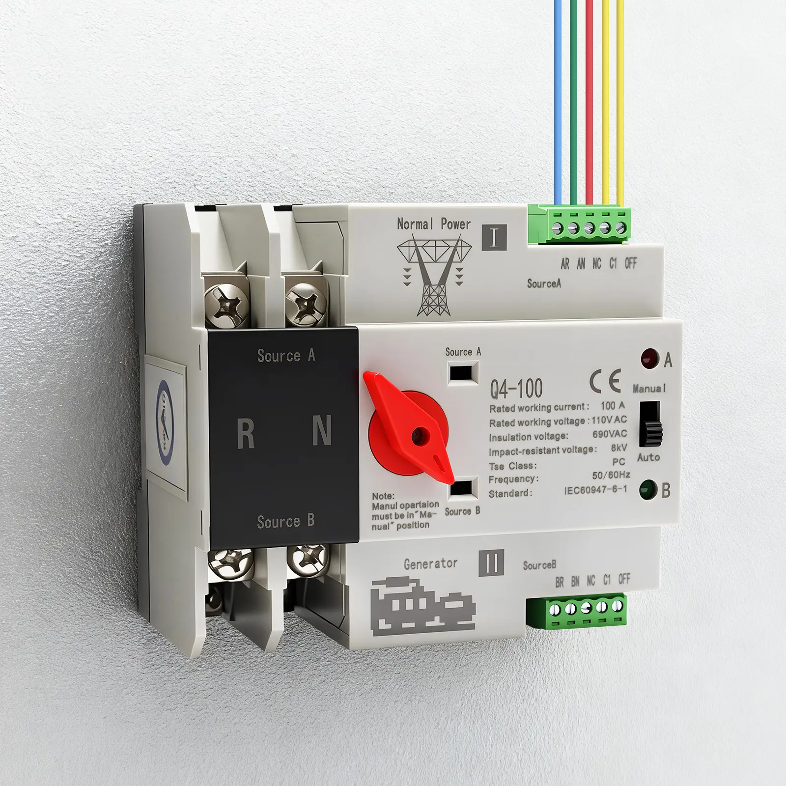 100A 2P Dual Power Transfer Switch with Auto/Manual Mode & ≤50ms Fast Switching, Reliable Automatic Transfer Switch for Seamless Backup Power Protection, for Home, Hospital, Lift, Fire Center, Bank, Industrial Automation