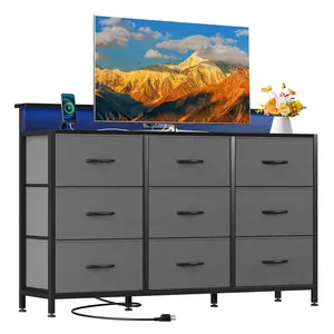TV Stand Dresser with 9 Fabric Drawers Wood Top Media Console for 32-52 inch TV Stand with Storage Display Of Furniture