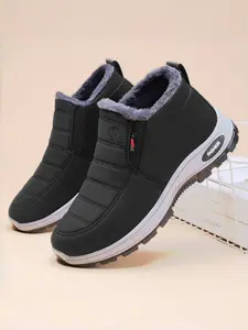 Men's Warm Plush Lined Snow Boots, Waterproof Rubber Boots, Outdoor Waterproof Non-Slip Winter Shoes, Comfortable Fashion Footwear for Cold Weather