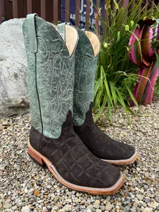 Anderson Bean Men's Chocolate Safari Buffed Elephant & 13” Sagamore Lava Top Square Toe Cowboy Boots 335353