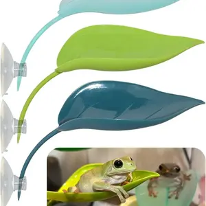Tree Frog Tank Leaf Decorations, Leaf Shape Basking Platform with Suction Cups, Leopard Gecko Tank Accessories, African Dwarf Frog Decor