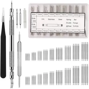 Watch Band Pins Kit -Watch Spring Bar-Bands Strap Removal Repair Tool with 3 Extra Tips Pins & 72 Heavy Duty 316 Stainless Steel Watch Pin