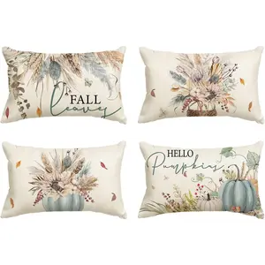 4pcs, Fall Throw Pillow Covers, Contemporary Style, Autumn Pumpkin & Sunflower Design, Cushion Cover Decoration for Couch Sofa, Room Decor and Bedroom Decor, Single Sided Printing, No Pillow Core