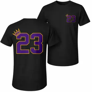 Men's Pure Cotton Short-Sleeve Shirt With 23 Crown Print—A Unisex Casual Style Perfect For Spring And Summer; Featuring A Cool Graphic Design And A Classic Crew Neck, Suitable For All Four Seasons.