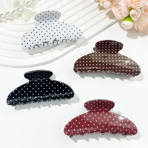 4pcs women's polka dot Hair Claws Set, Claw Clip Pack, retro French polka dots, contrasting color hair accessories, multiple color choices, suitable for parties, weddings, vacations, gifts, daily leisure hair accessories, Hair Claw Clips