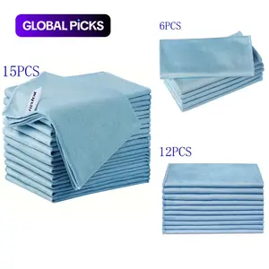 6/12/15pcs Microfiber Glass Cleaning Cloth, Microfiber Cleaning Cloths, Lint Free Quick Dry, Ideal for Windows, Glasses, Windshields, Mirrors & Stainless Steel #GLOBAL PICKS