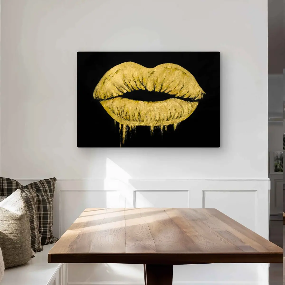 Begin Home Decor C1MP24366HRAEH 24 x 36 in. Golden Lips - Gold Woman Metal Print Wall Art for Home Decor