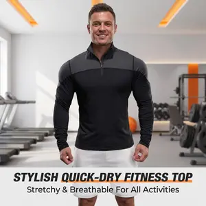 Mens Half Zip Up Long Sleeve T Shirt Solid Color Athletic Running Sweatshirt Slim Fit Quarter Zip Stand Collar Tee Men Fitness Sports Daily Pullover