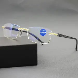 Rimless Bifocal Progressive Reading Glasses Men Women Near and Far Anti-blue Light Eyesglasses Vintage Prescription Eyewear