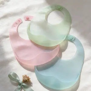 3pcs Silicone Bibs , Soft Adjustable Baby Feeding Bibs with Pockets, Thin Breathable Bibs for Boys & Girls, Blue Colors