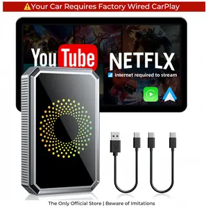 【FathersDayGift】【CHECK COMPATIBILITY】LAMTTO 2026 Wired CarPlay to Wireless Adapter - Built-in Android System, Stream Netflix/YouTube/TikTok via Hotspot - ONLY for Wired CarPlay/AA Vehicles - NOT for Wireless CarPlay | Car Video Players