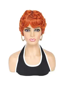 Women's Short Pixie Human Hair Wig, 180% Density, Natural Wave, Brazilian Hair, Machine Weft, No Lace, 350#,Black, 99j, 1b/27 Colors