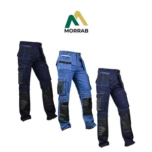 MORRAB Men's Heavy Duty Work Pants Denim Cordura Reinforced Knee Cargo Jeans with Holster Pockets Machine Washable Cotton Workwear