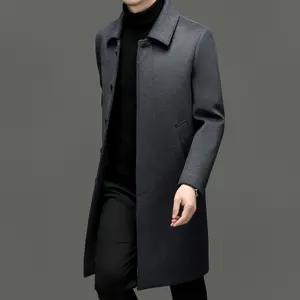 High-end Korean Style Wool Coat for Men, Mid-aged Business Casual Extended Woolen Overcoat