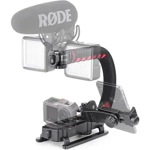 Video Handheld Stabilizer, Triple Cold-Shoe Handle Grip with Smartphone Holder?360? Ball  Mount, Compatible with  Camera  Camera DSLR Smartphone