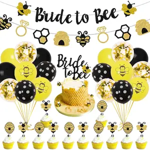 1Set Bride to Bee Bridal Shower Decorations  Bride to Bee Banner Cake  Cupcake Topper Black and Yellow Confetti Balloons Garland for Bee Themed Bachelorette Engagement Wedding Party Supplies