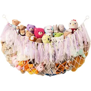 Large Stuffed  Hammock, 59'' L Wall  Net for Stuffed  Storage, Boho Macrame  Net Hammock for  Girls Bedroom  Decor Plushie Teddy Bear Storage -