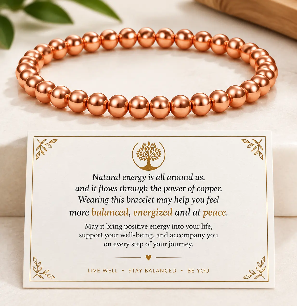 99.99% Pure Copper Beaded Bracelet, 6mm Beads Unisex Stretch Wristband, Simple Dainty Fashion Jewelry Gift for Women Men