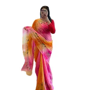 Mayur Print Embroidery Traditional Multicolor Indian Nepali Saree Colorful Gradient fall picco done Womenswear