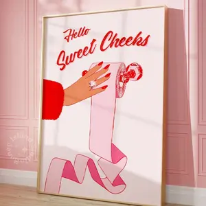 Cute Restroom Prints, Hello Sweet Cheeks Print, Wall Art, Restroom Decor, Girly Pink Prints, Retro Art Print, Vintage vibes, Poster no framed Gift Hanging
