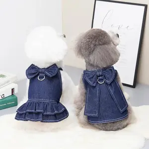 Designer Dog Dress with Harness - Fashion Denim Skirt T-Shirt & Leash Set for Small Pets - Summer 2022 Style - Washable Fabric - Ideal for Daily Walks & Pet Parties