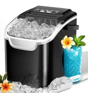 Countertop Ice Maker, 2 Sizes of Bullet Ice, 26Lbs/24H, 8 Ice Cubes in 6 Mins, Portable Ice Machine with Self-Cleaning for Home/Party/Travel/Camping (Black)