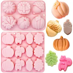 2 Pack Turkey Pumpkin Cake Molds Halloween Thanksgiving Fall Silicone Molds Maple Leaf Acorn Squirrel Chocolate Cake Pan Harvest Theme Candy Mold for Cupcake Toppers Pudding Jelly Soap Ice Cube Tray