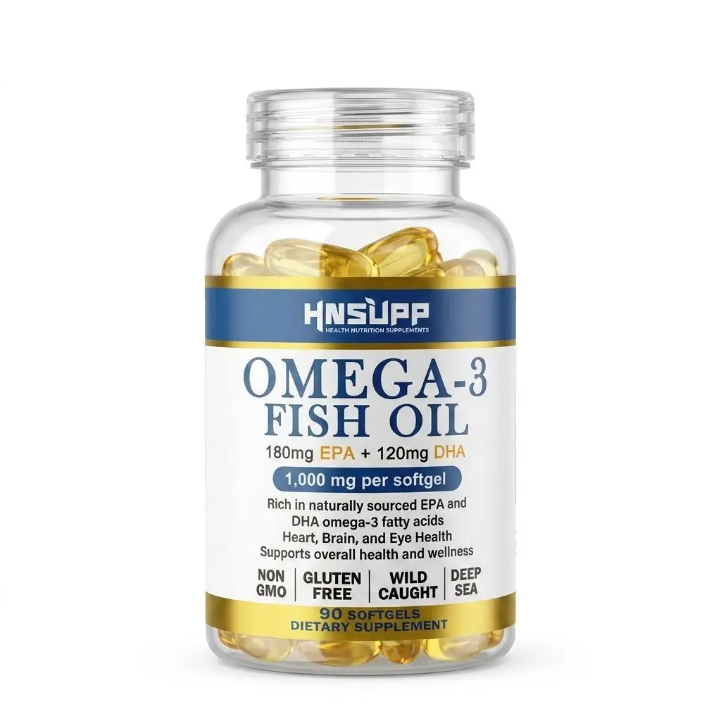 HNSUPP Omega-3 Fish Oil 1000mg with EPA & DHA - Wild Caught Deep Sea Cod Liver Oil - Supports Heart, Brain, Eye Health - 90 Softgels, Natural, Gluten-Free, Non-GMO Dietary Supplement